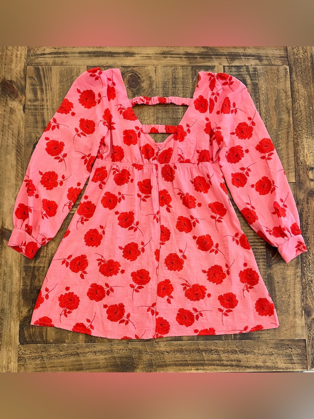 Crystal Doll Pink Mini Dress with Red Floral Print